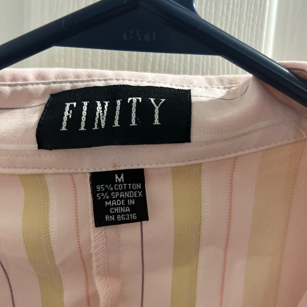 Finity pink, yellow & beige striped long sleeve blouse with a wide collar - Picture 3 of 5